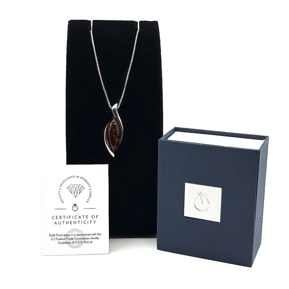 Peora Genuine Baltic Amber Pendant Necklace – Sterling Silver, Cognac Color